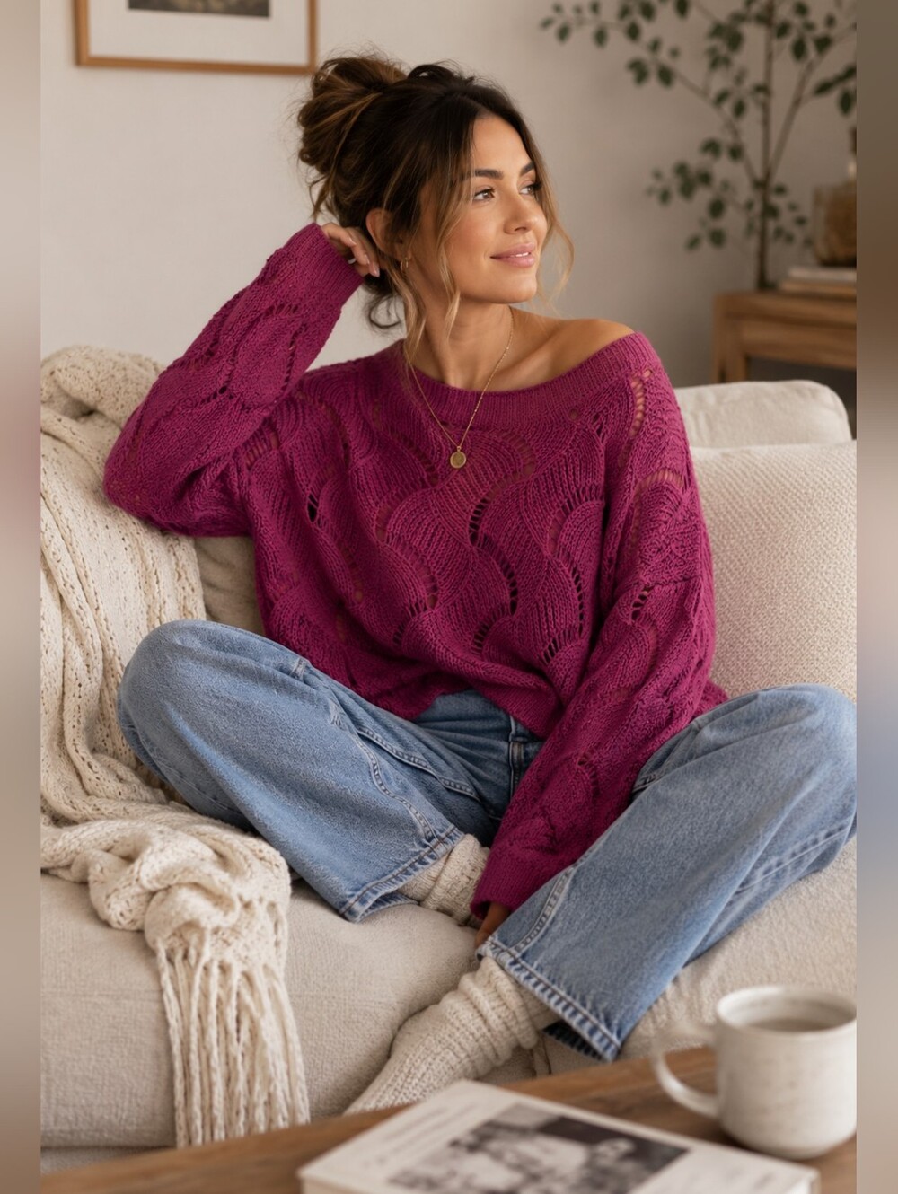 Staring At Stars Urban Outfitters Open Knit Dolman Sleeve Sweater Women's M